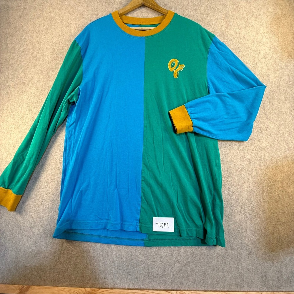 Odd Future OFWGKTA Colorblock Long Sleeve Shirt‎ Teal Blue Yellow Logo Mens L